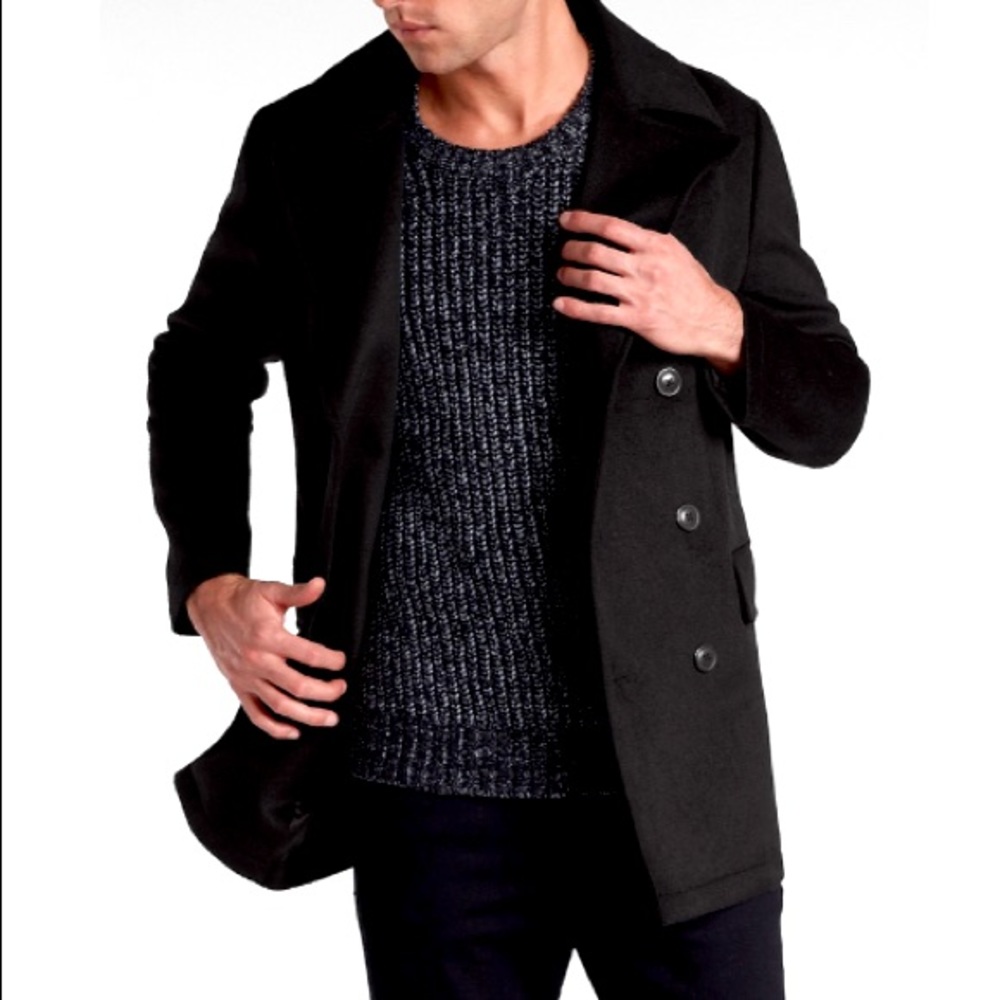 EXPRESS Solid Black Wool-Blend Peacoat